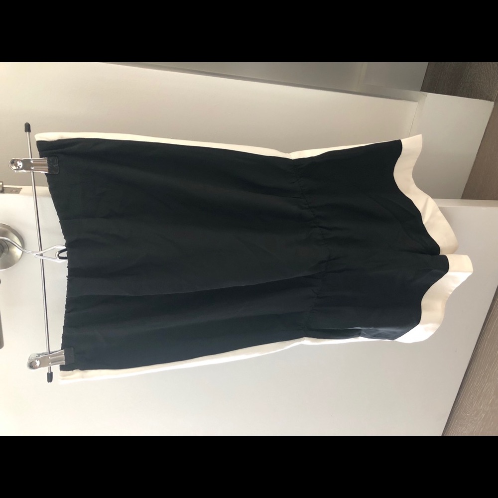 Alexis -black strapless romper with white stripe
